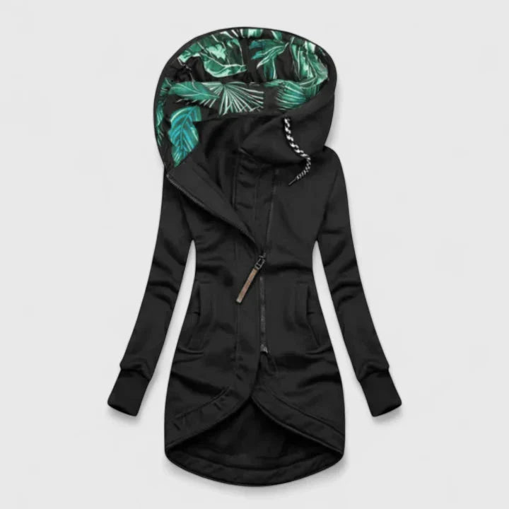 PERRIE – GIACCA CON CAPPUCCIO TROPICALE ASIMMETRICA