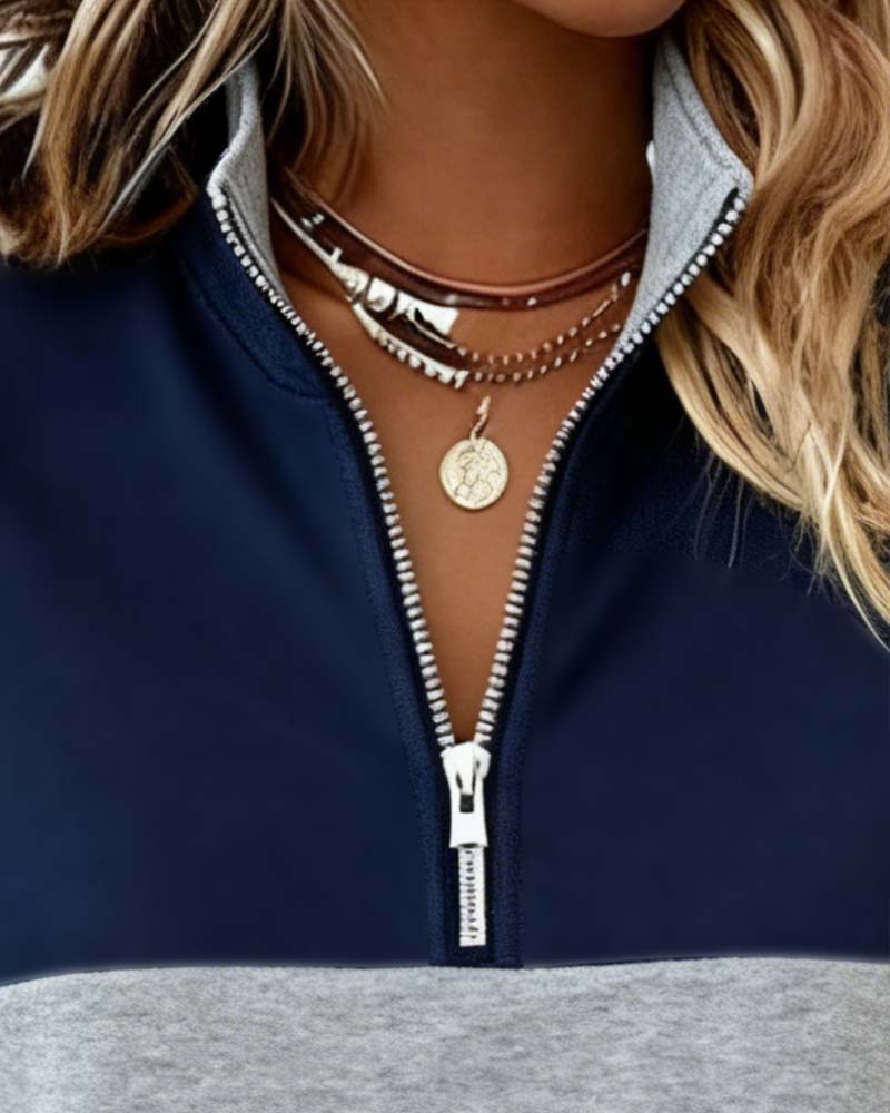 Dorinavelle - Felpa Colorblock con Comoda Zip