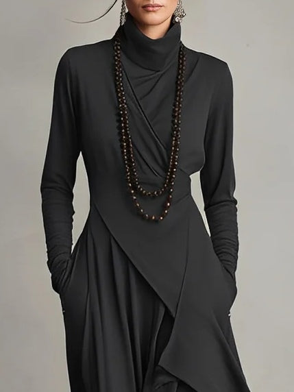 CLAIRE – ABITO MAXI ELEGANTE CON DESIGN DRAPEATO E COLLO ALTO