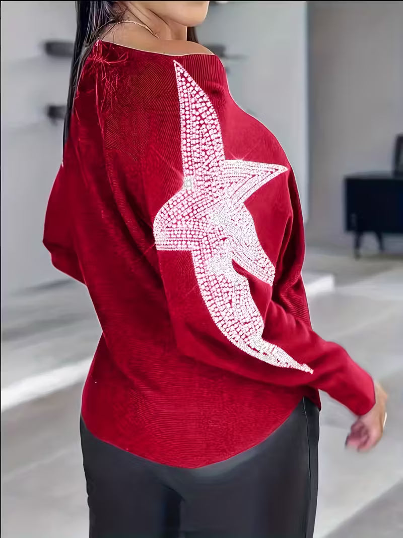 Doralissea - Elegante Maglione a Maniche Lunghe con Stampa Stellare