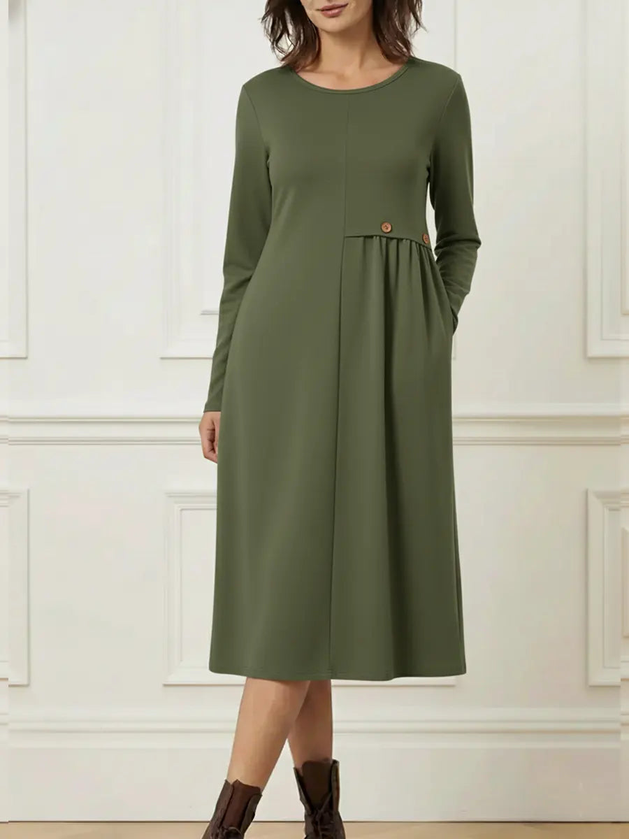 Helisavelle - Abito Midi in Cotone con Maniche Lunghe in Stile Casual
