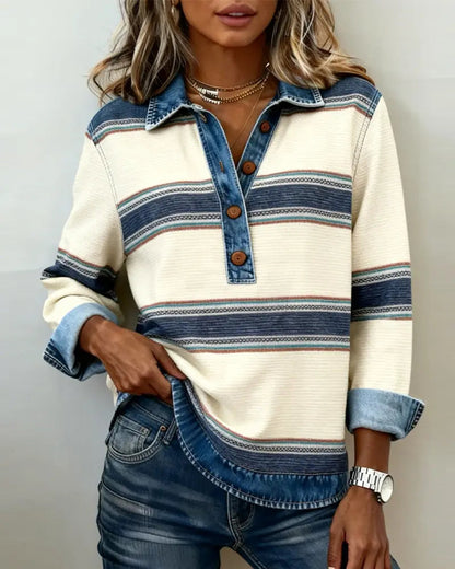 Brinalyne - Maglione con Maniche Lunghe e Collo e Color Blocking