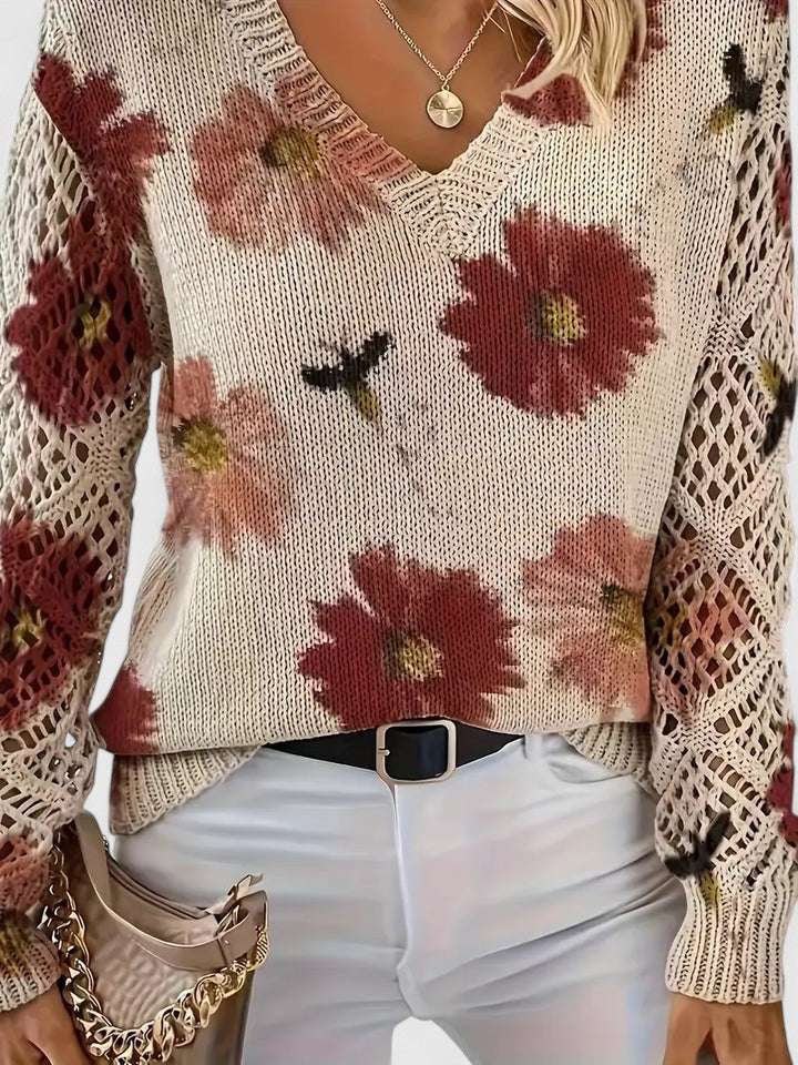 LAUREN – MAGLIONE A V CON FIORI APERTI