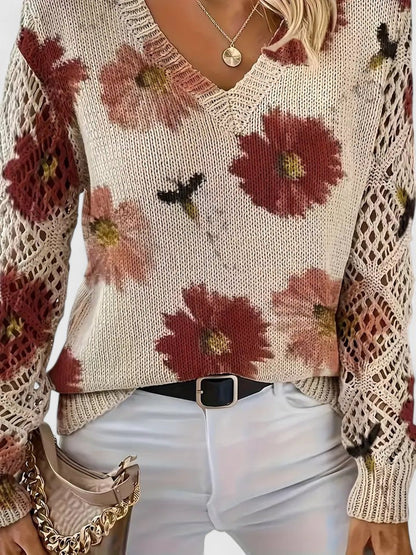 LAUREN – MAGLIONE A V CON FIORI APERTI