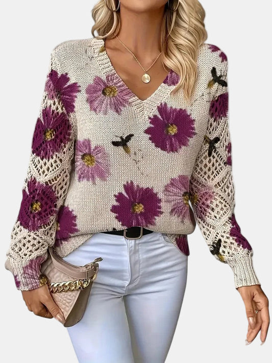 ANNELIESE – MAGLIONE A FIORI IN MAGLIA
