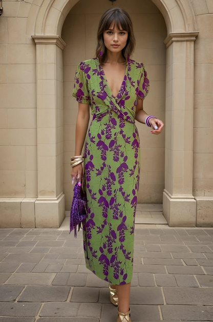 Arja™ | Abito midi avvolgente in Verde & Viola