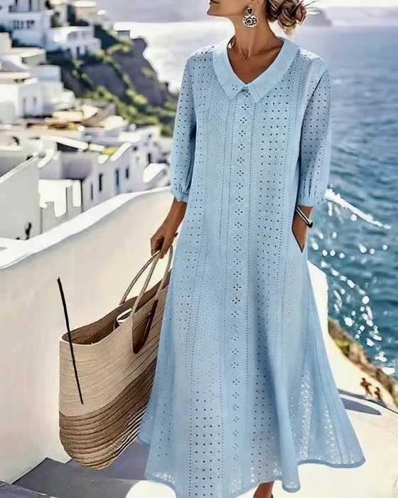 AUTUNNO – ELEGANTE ABITO MIDI CON DETTAGLI IN BRODERIE