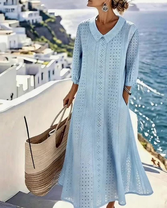 AUTUNNO – ELEGANTE ABITO MIDI CON DETTAGLI IN BRODERIE