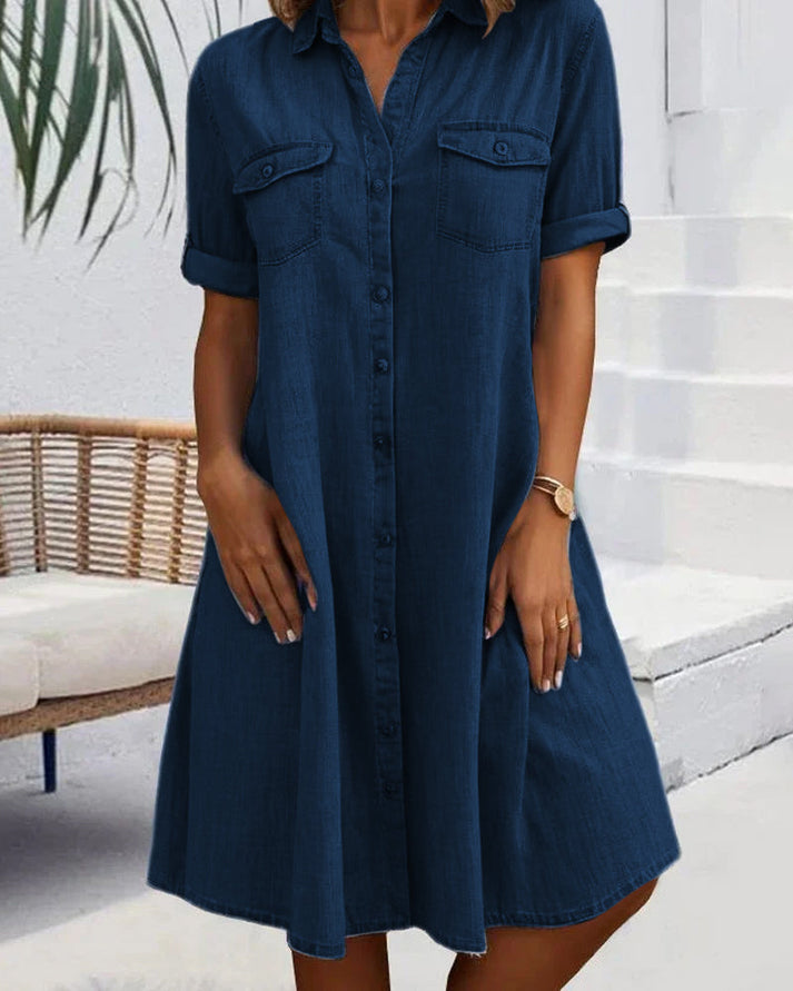 Janny™ | Abito in denim a maniche corte con chiusura a bottoni