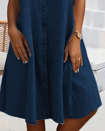 Janny™ | Abito in denim a maniche corte con chiusura a bottoni