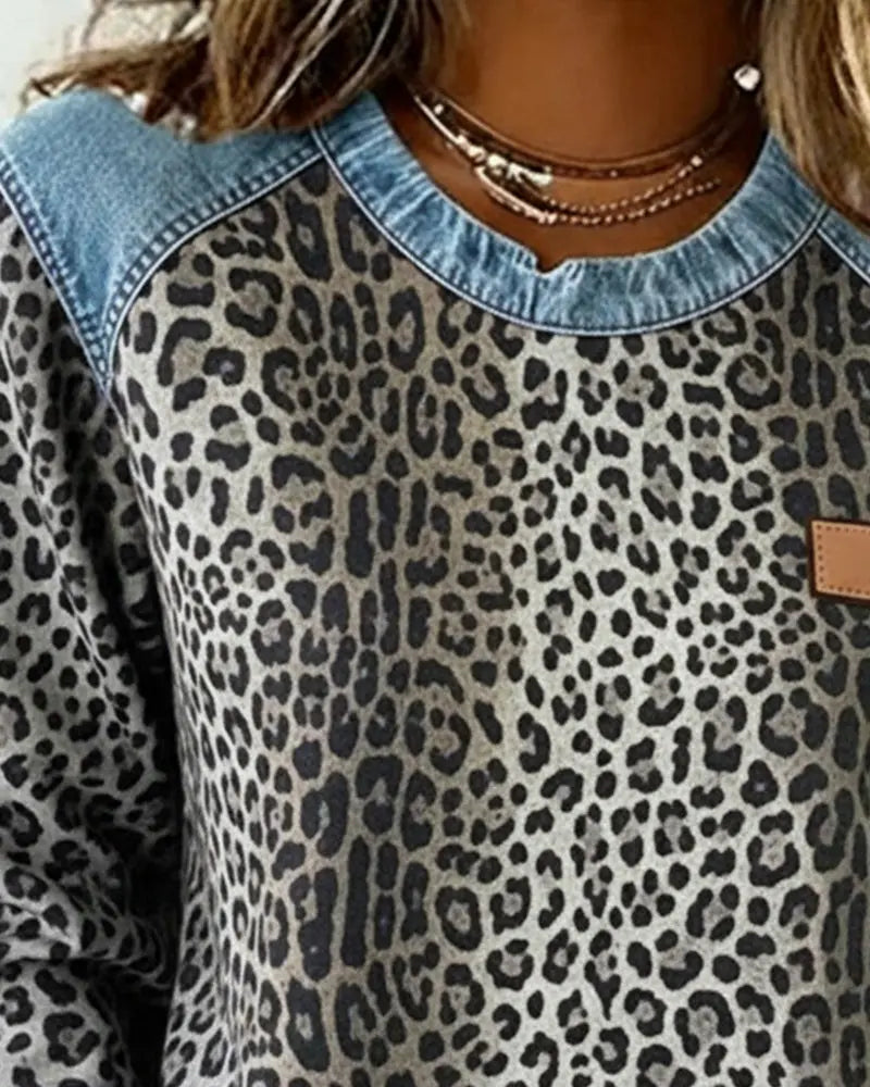 Averelisse - Jeans Casual Patchwork Stampa Leopardo