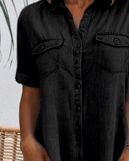 Janny™ | Abito in denim a maniche corte con chiusura a bottoni