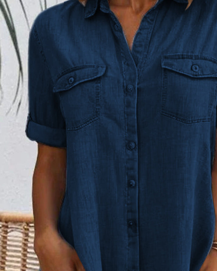 Janny™ | Abito in denim a maniche corte con chiusura a bottoni