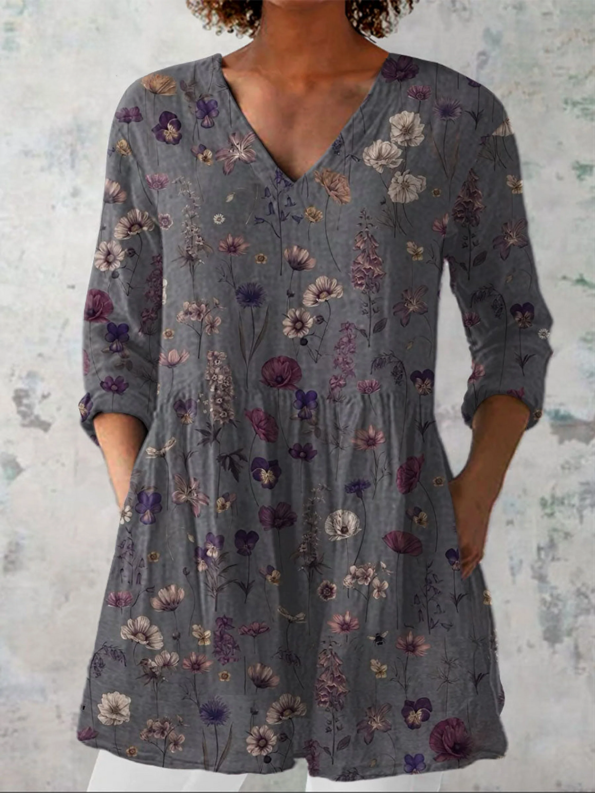 CAMILLE – TUNICA A FIORI CON COLLO A V