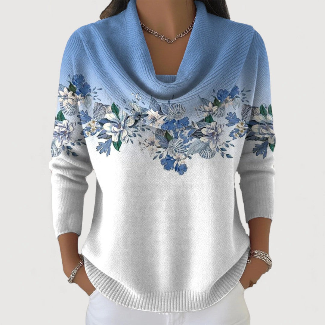 ELLA – MAGLIONE CON MOTIVO FLOREALE E COLLO A COWL