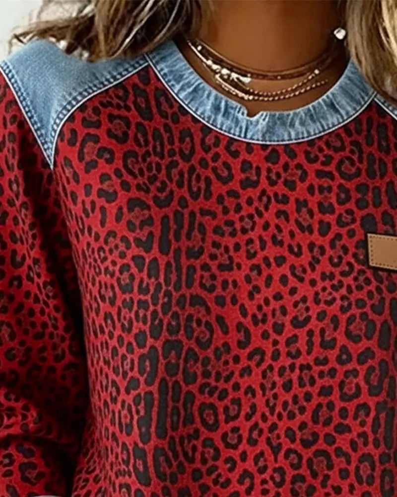 Averelisse - Jeans Casual Patchwork Stampa Leopardo