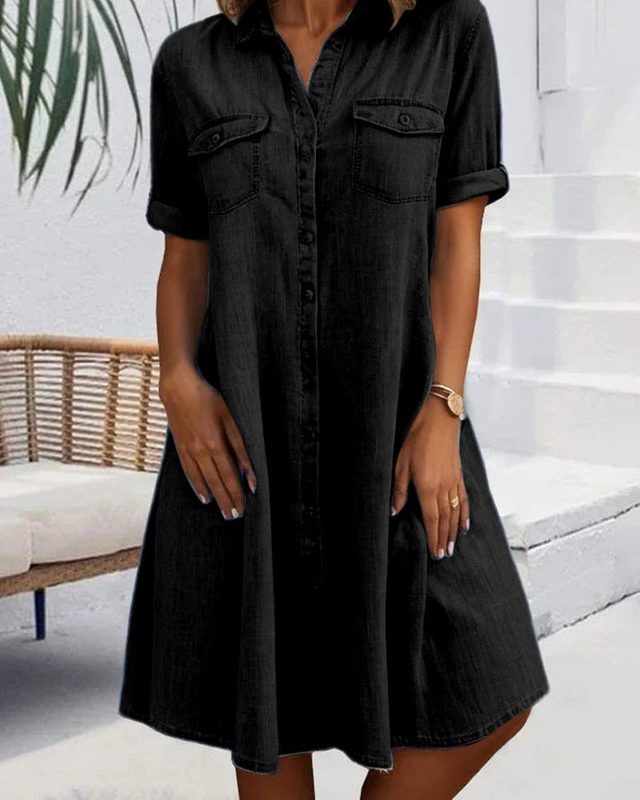 Janny™ | Abito in denim a maniche corte con chiusura a bottoni