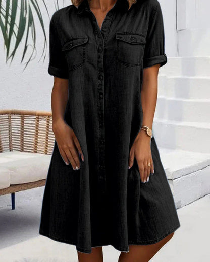 Janny™ | Abito in denim a maniche corte con chiusura a bottoni