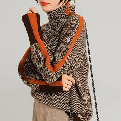 LAUREN – MAGLIONE CHEVRON RAFFINATO CON COLLO ALTO