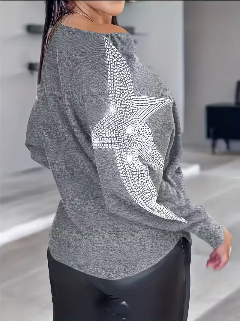 Doralissea - Elegante Maglione a Maniche Lunghe con Stampa Stellare