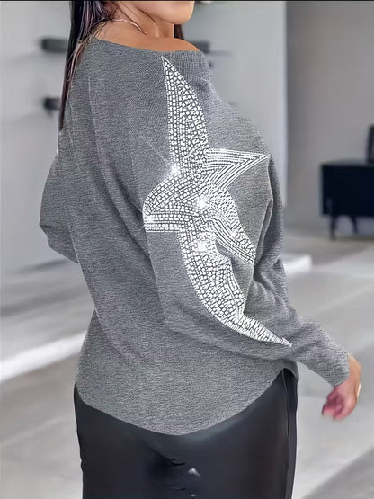 Doralissea - Elegante Maglione a Maniche Lunghe con Stampa Stellare