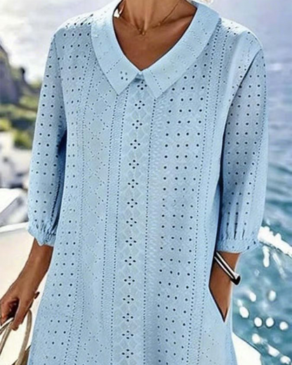 AUTUNNO – ELEGANTE ABITO MIDI CON DETTAGLI IN BRODERIE