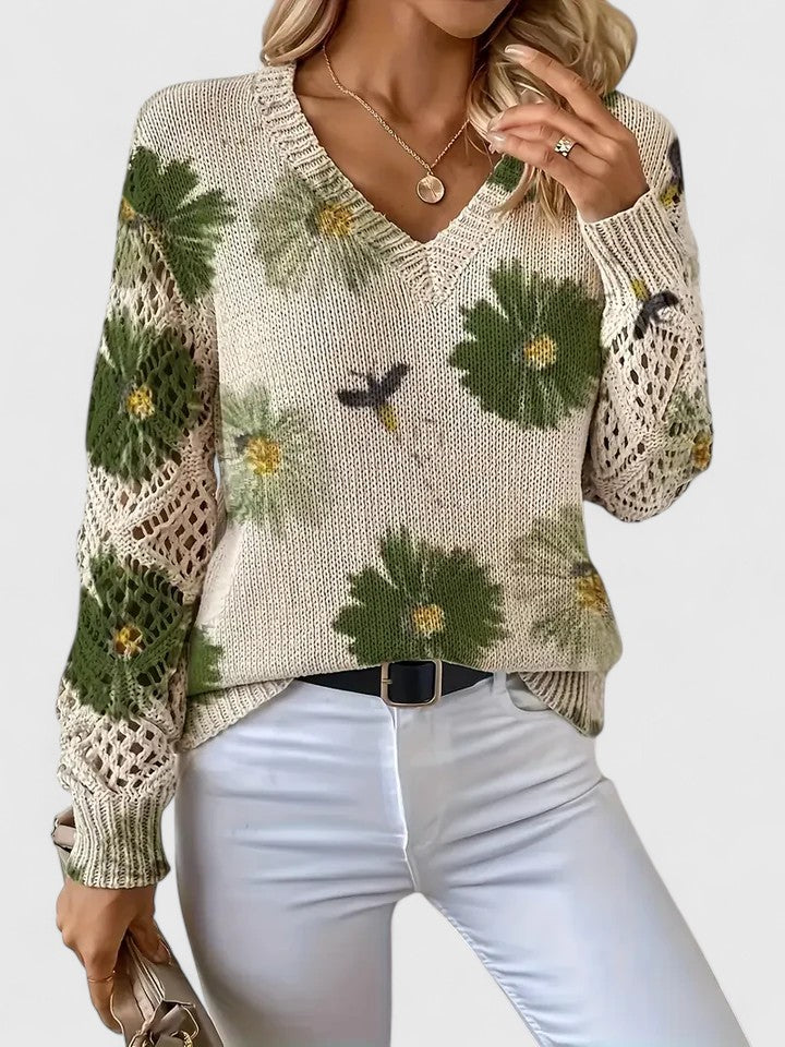 LAUREN – MAGLIONE A V CON FIORI APERTI