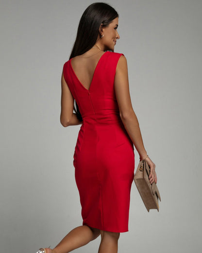 Sylvana™ | Abito Scollo a V con Vita Sottile e Spacco Laterale