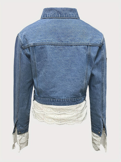 Ninthe™ | Giacca di Jeans con Dettagli Romantici in Pizzo