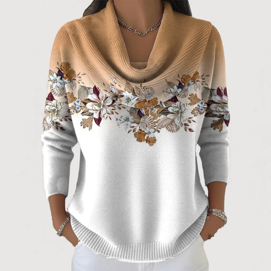ELLA – MAGLIONE CON MOTIVO FLOREALE E COLLO A COWL