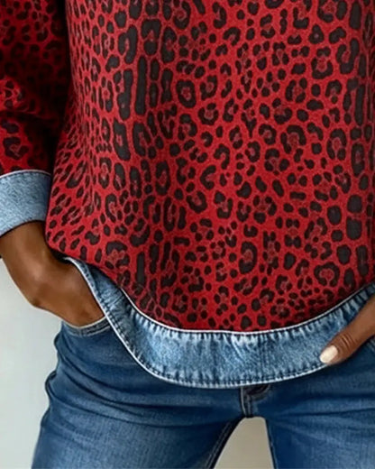 Averelisse - Jeans Casual Patchwork Stampa Leopardo