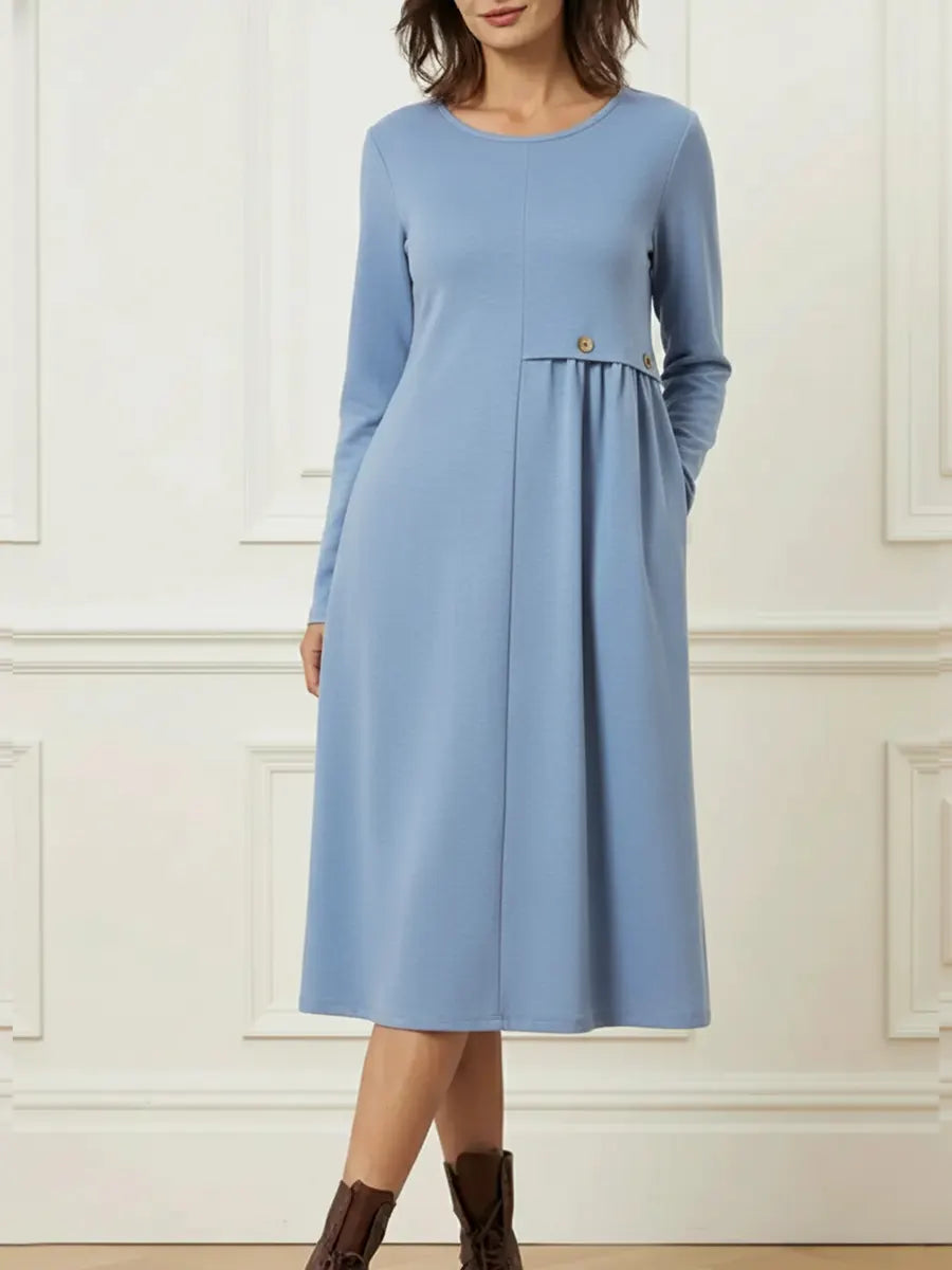Helisavelle - Abito Midi in Cotone con Maniche Lunghe in Stile Casual