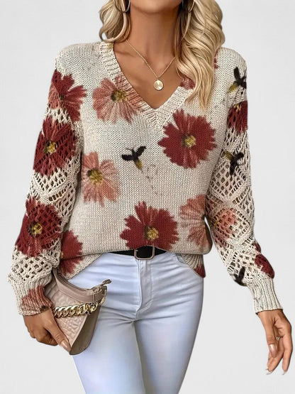 LAUREN – MAGLIONE A V CON FIORI APERTI