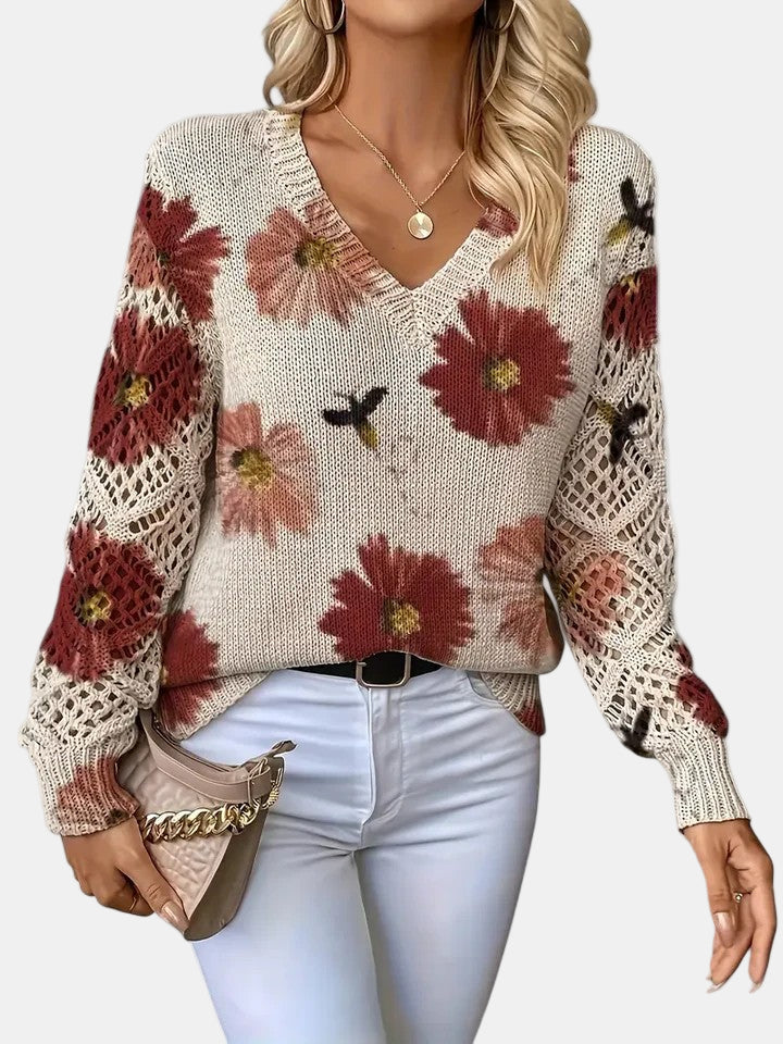 ANNELIESE – MAGLIONE A FIORI IN MAGLIA