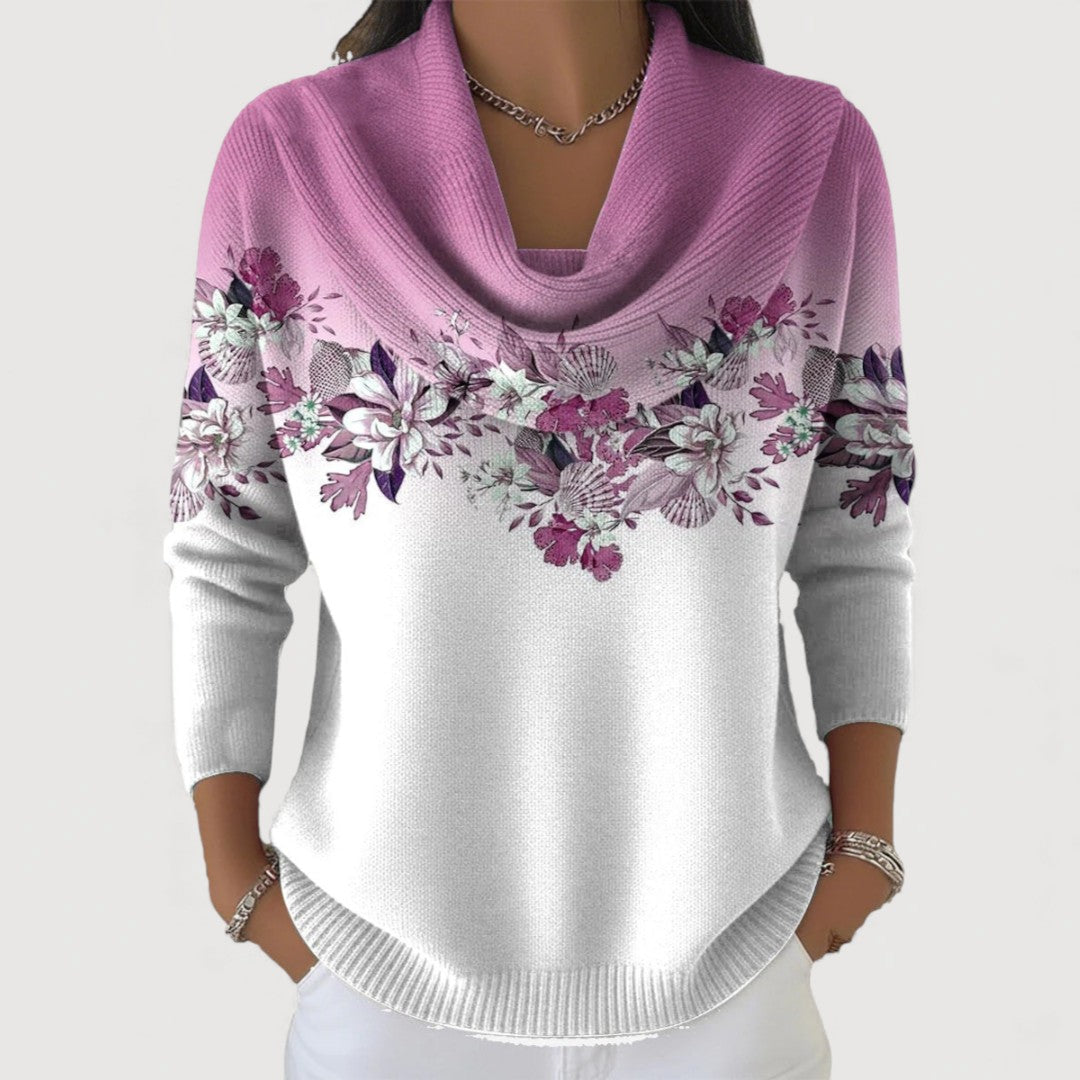 ELLA – MAGLIONE CON MOTIVO FLOREALE E COLLO A COWL