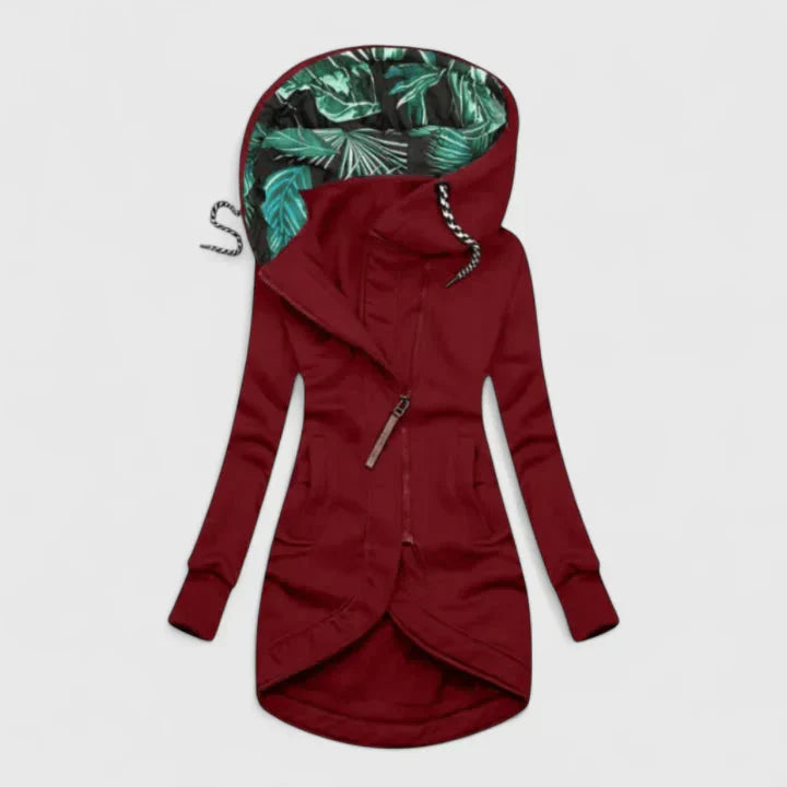PERRIE – GIACCA CON CAPPUCCIO TROPICALE ASIMMETRICA