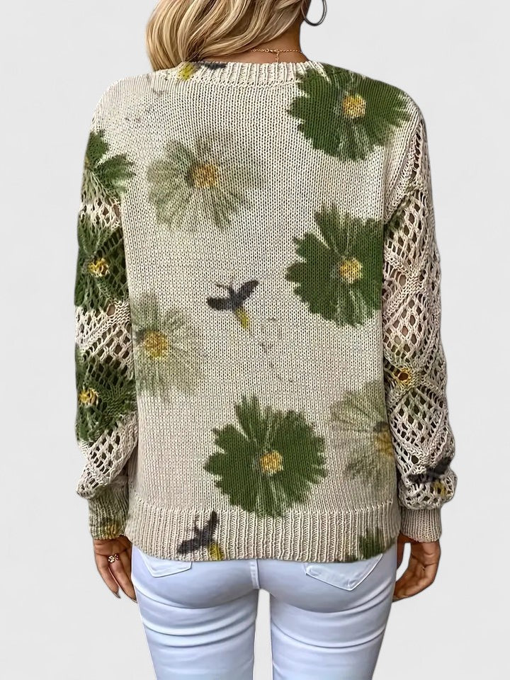 LAUREN – MAGLIONE A V CON FIORI APERTI