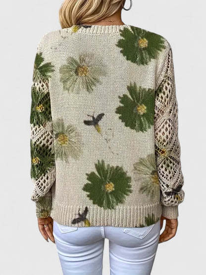 LAUREN – MAGLIONE A V CON FIORI APERTI
