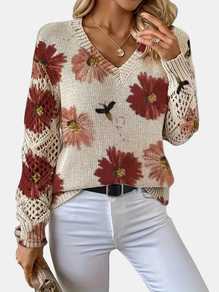ANNELIESE – MAGLIONE A FIORI IN MAGLIA