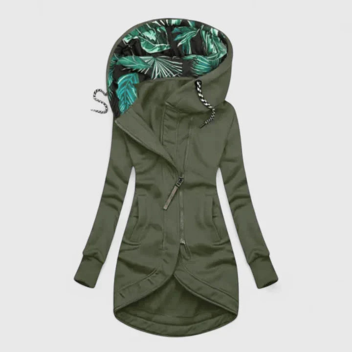 PERRIE – GIACCA CON CAPPUCCIO TROPICALE ASIMMETRICA