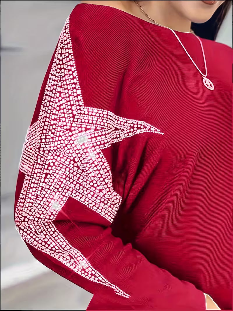 Doralissea - Elegante Maglione a Maniche Lunghe con Stampa Stellare