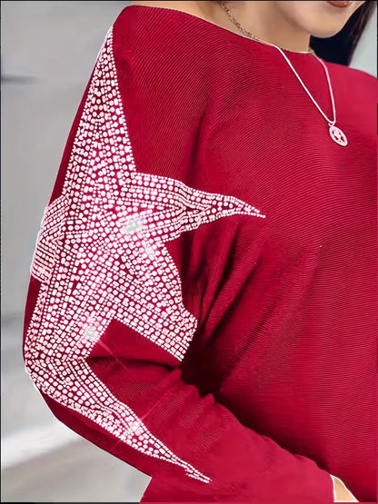 Doralissea - Elegante Maglione a Maniche Lunghe con Stampa Stellare