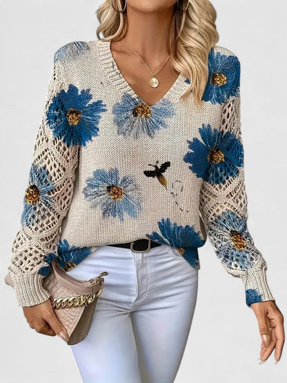 LAUREN – MAGLIONE A V CON FIORI APERTI