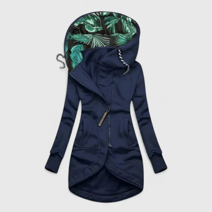 PERRIE – GIACCA CON CAPPUCCIO TROPICALE ASIMMETRICA