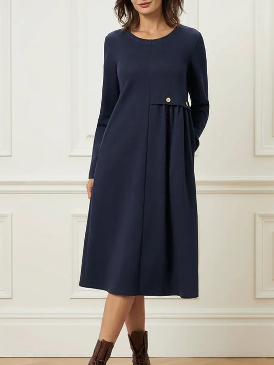 Helisavelle - Abito Midi in Cotone con Maniche Lunghe in Stile Casual