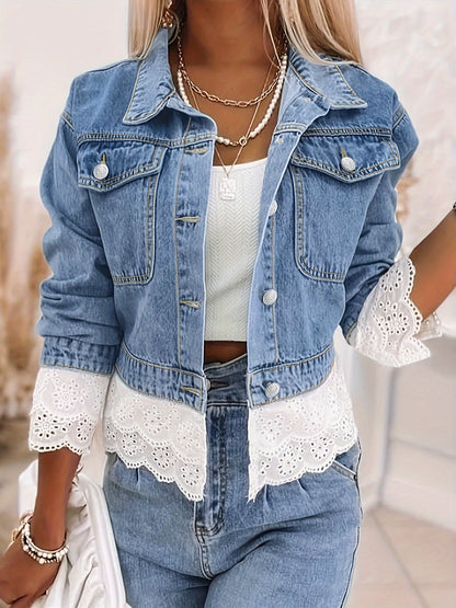 Ninthe™ | Giacca di Jeans con Dettagli Romantici in Pizzo