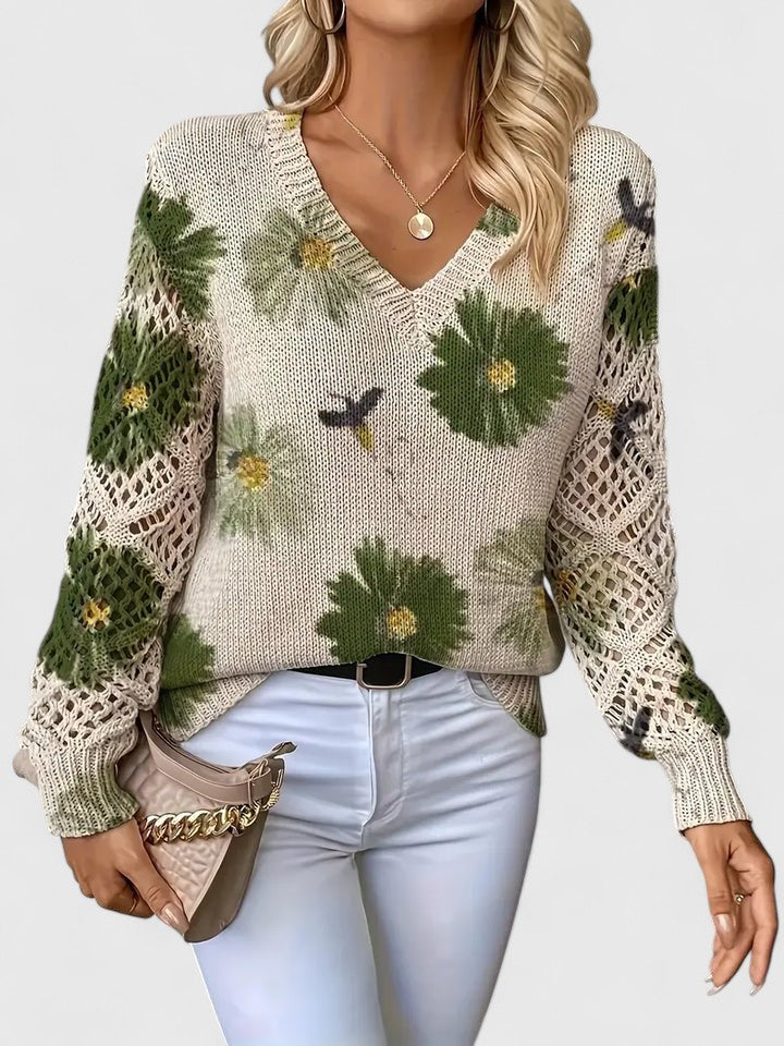 LAUREN – MAGLIONE A V CON FIORI APERTI