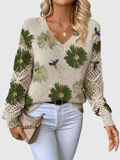 LAUREN – MAGLIONE A V CON FIORI APERTI