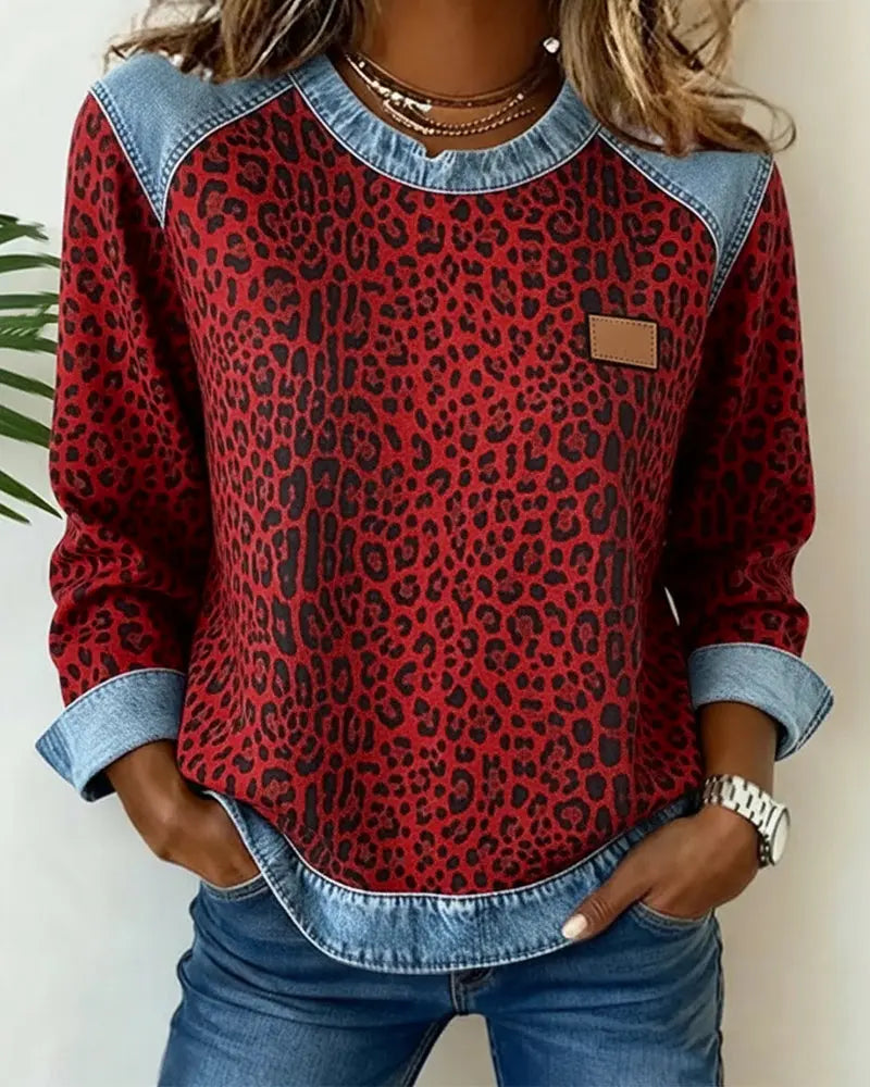 Averelisse - Jeans Casual Patchwork Stampa Leopardo