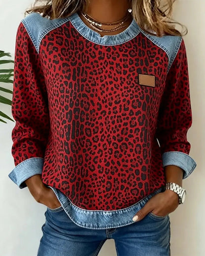 Averelisse - Jeans Casual Patchwork Stampa Leopardo